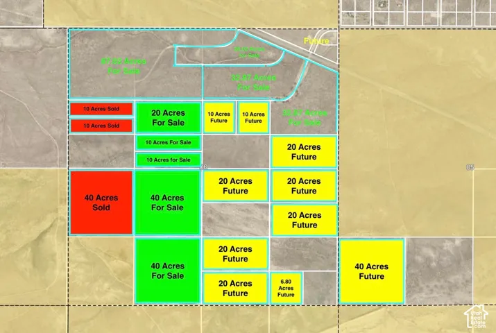 Property Plotting Map. Illustrating the current status of parcels within the property, including sold, for sale, and future availability sections