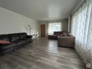 Light-toned wood-finish flooring, white walls, and a white ceiling