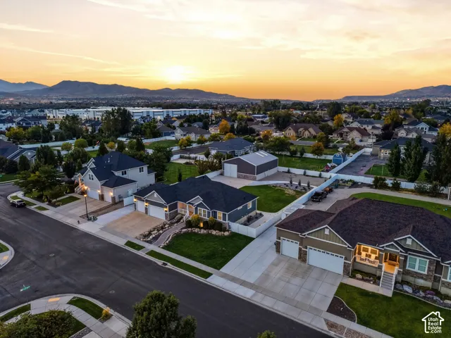 Residential neighborhood setting with mountain backdrop