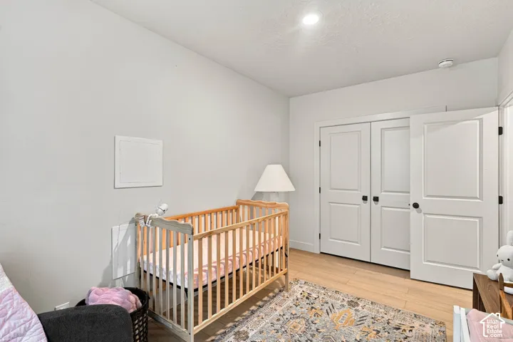 Recessed ceiling light, paneled interior doors, and wood-finish flooring