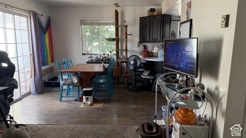 Wood-finish flooring throughout the main living space