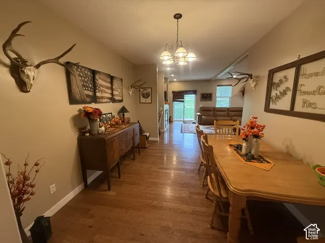 Wood-finish flooring throughout the space