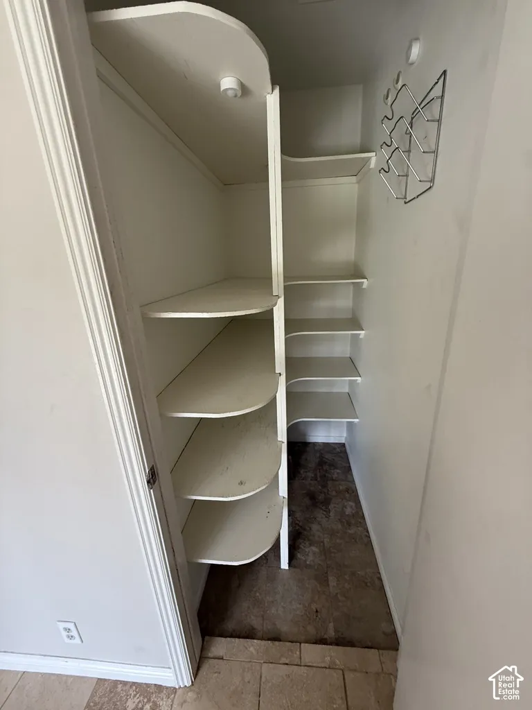 Built-in shelving with rounded shelves