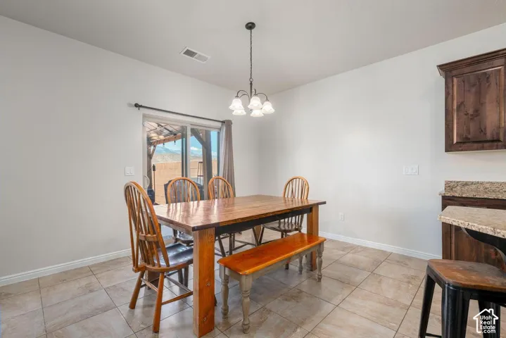 White walls complement the tiled flooring