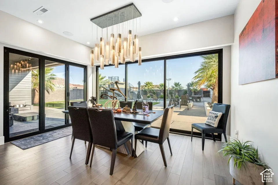 Expansive glass doors and large windows provide abundant natural light