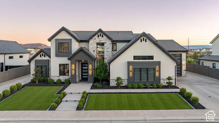 Contemporary architecture with stone and stucco exterior