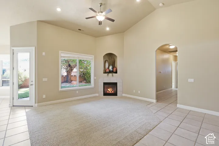 Vaulted ceiling with recessed lighting
