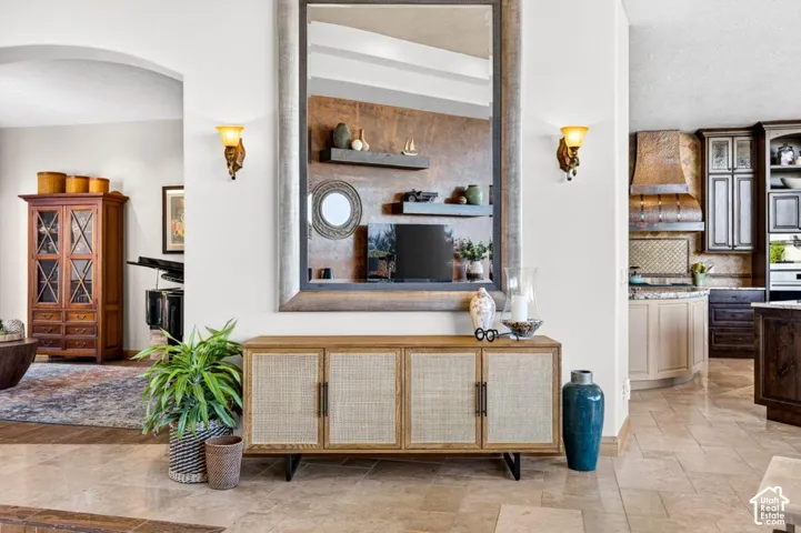 Tile flooring extends throughout the space