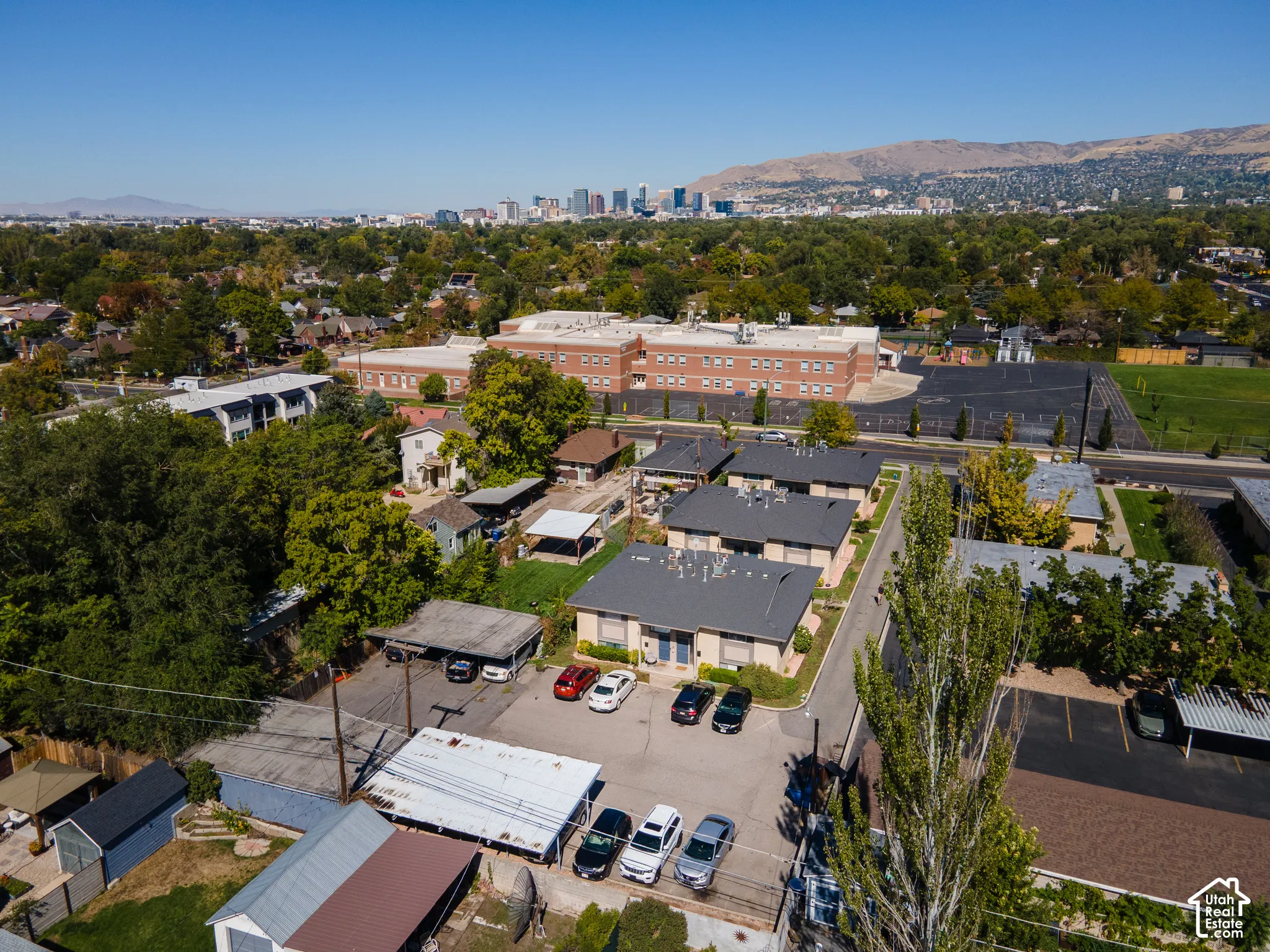 Aerial perspective showcasing the property's setting
