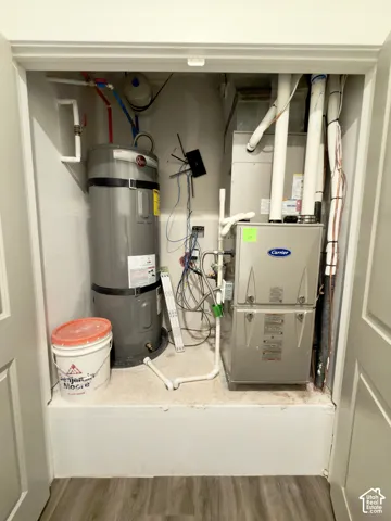 Furnace, water heater & paint in closet in laundry room
