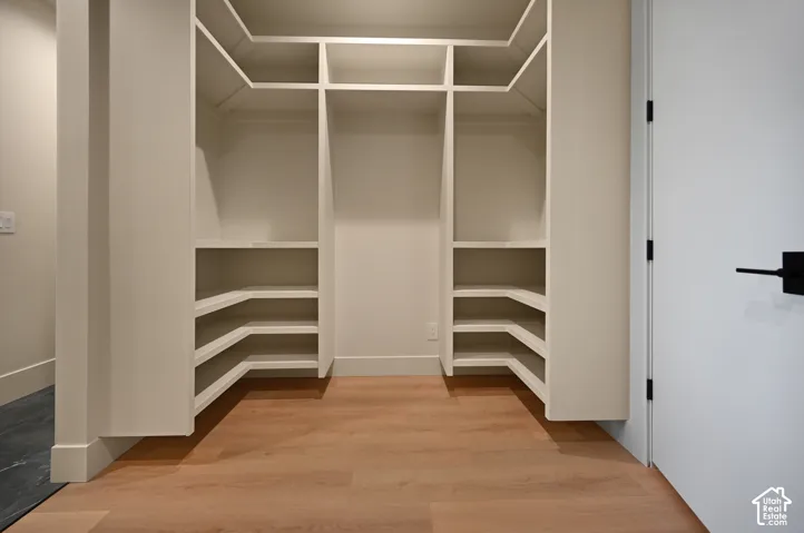 Primary walk in closet with access to mudroom