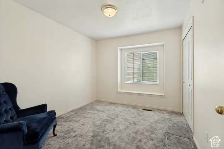 Neutral wall paint with textured carpet flooring