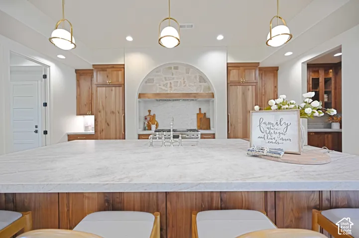 Quartz Countertop with SKS range as well as SKS separate fridge and freezer