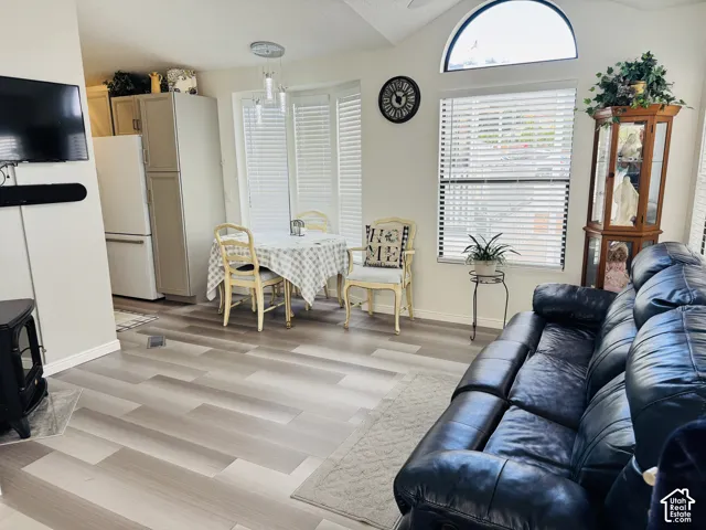 Vaulted ceilings with an arched window