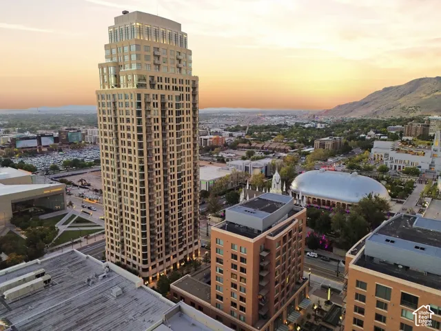 High-rise building featuring a light-colored facade