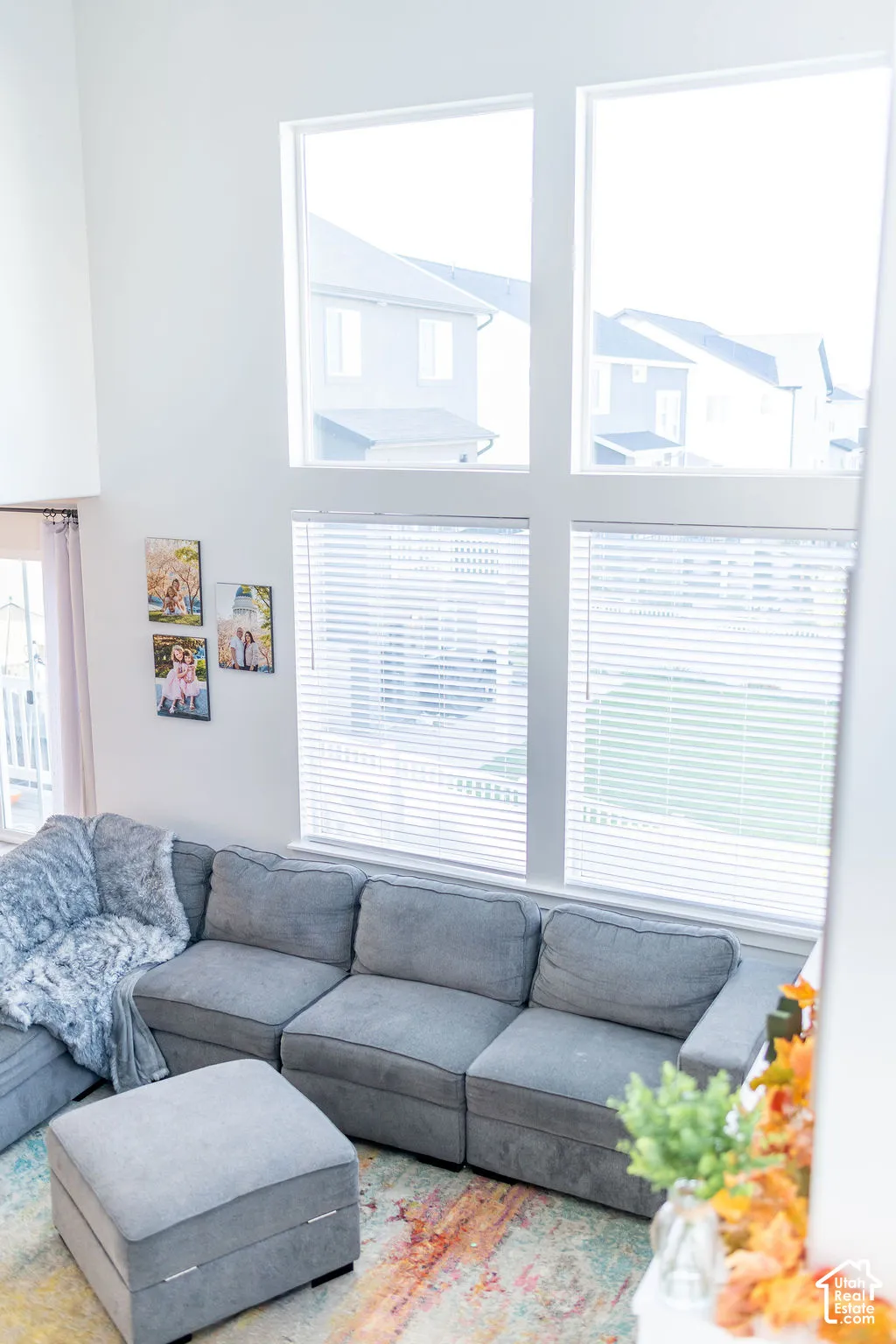 Two-story window wall with multiple panes