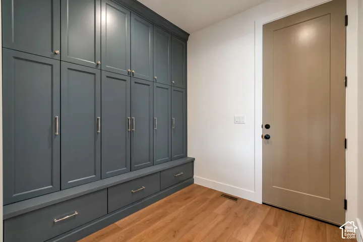 Built-in cabinetry with shaker-style doors, sleek hardware, and integrated lower drawers