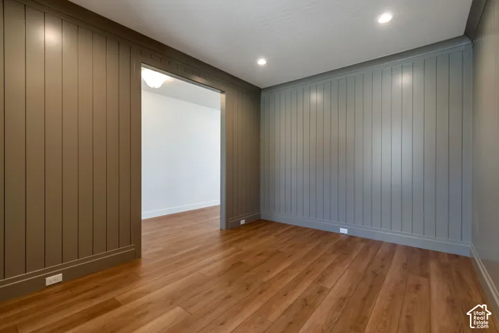 Wood-finish flooring with recessed ceiling lighting