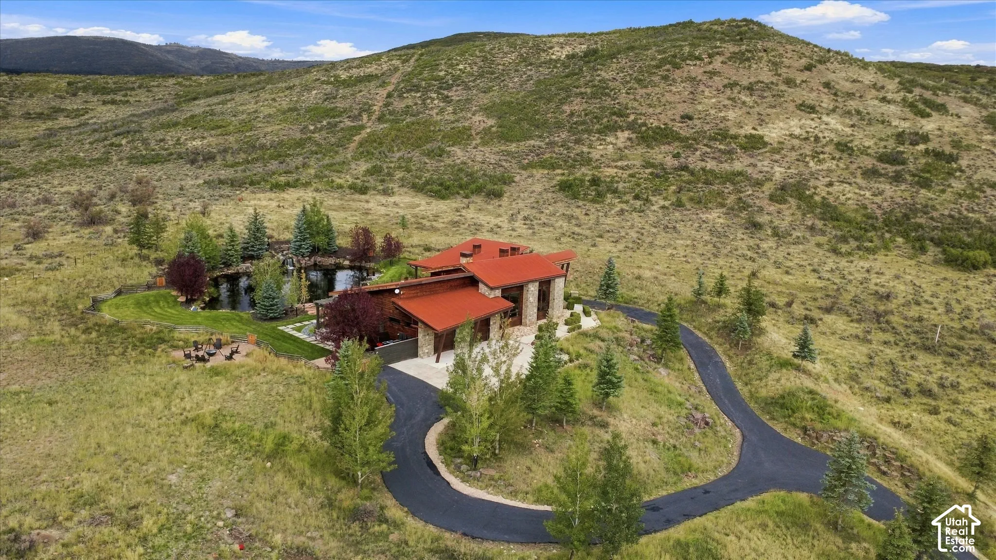Contemporary architectural style with stone and wood accents