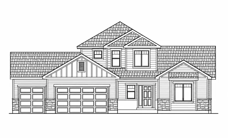 Architectural Drawing, Front Elevation. Illustrating the exterior design and structural configuration of the property