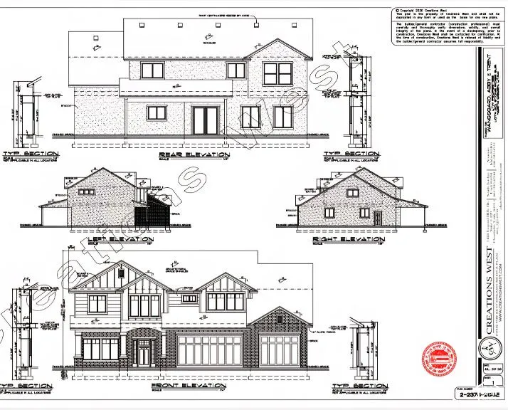 Architectural Elevations. Presenting the front, rear, left, and right exterior views of the property