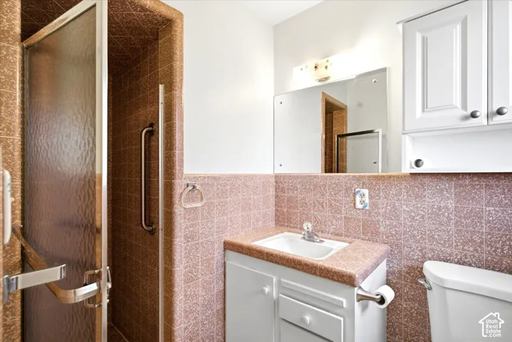 Shower enclosure with frosted glass and metal frame
