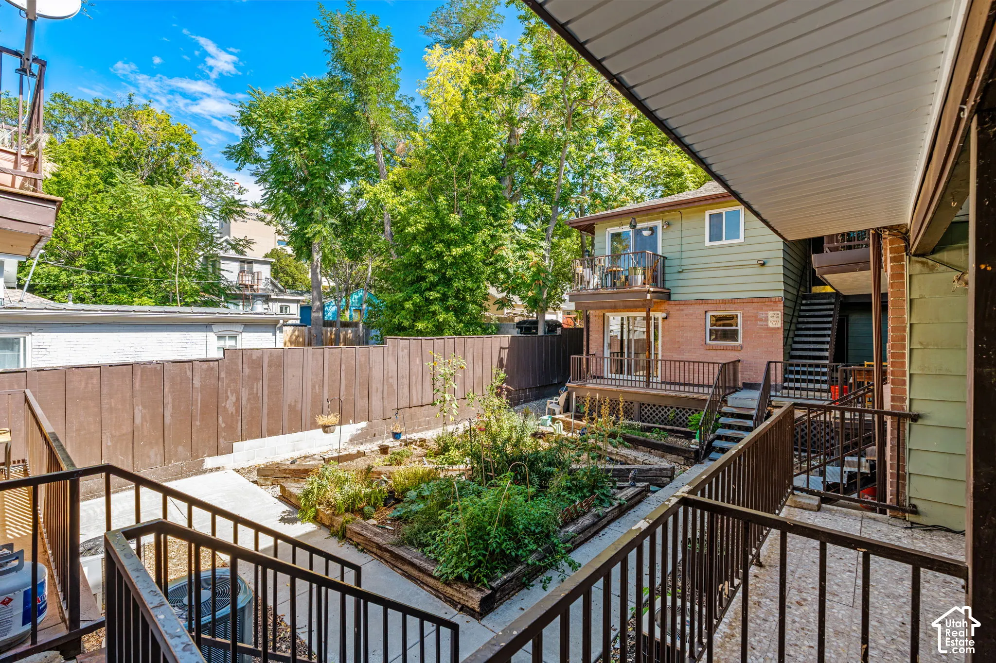 Multi-level structure with a brick and siding exterior