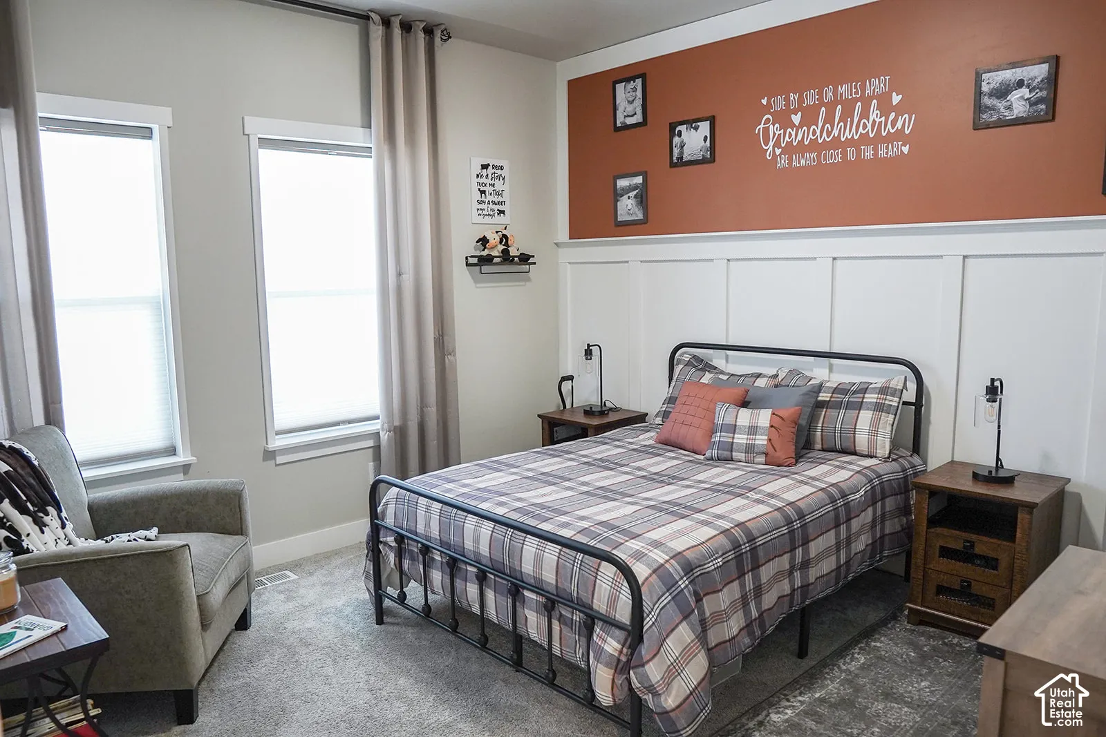 Board and batten wall detailing with an accent color band
