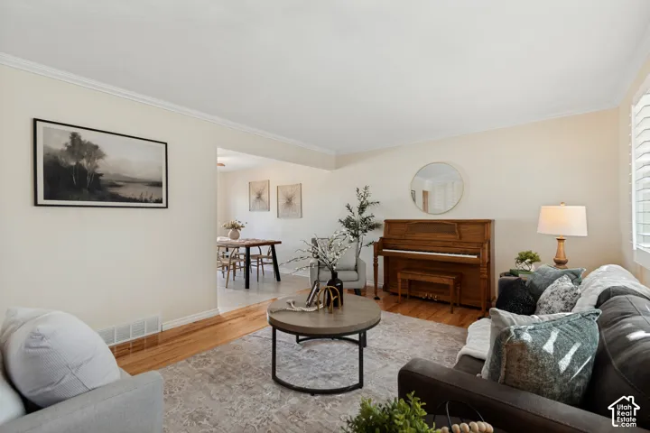 Living room open to dining.