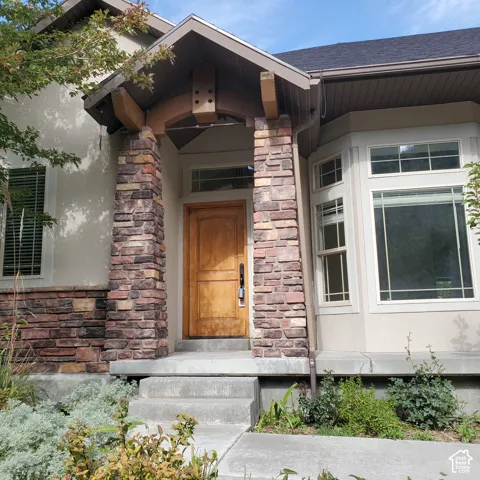 Stone-clad columns and facade accents