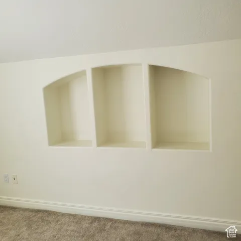 Wall-mounted arched display niches over a carpeted floor