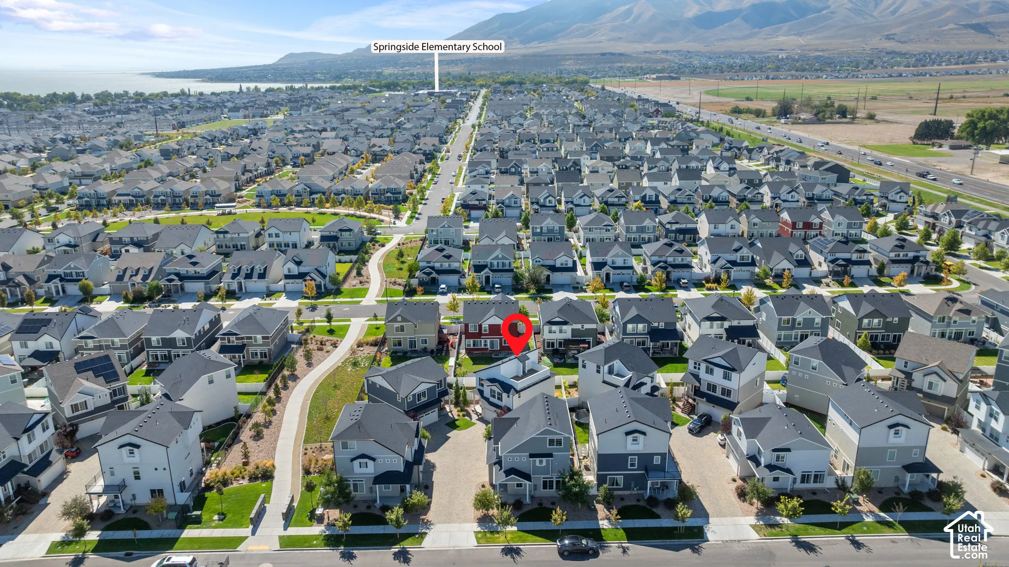 Aerial perspective showcasing a residential community