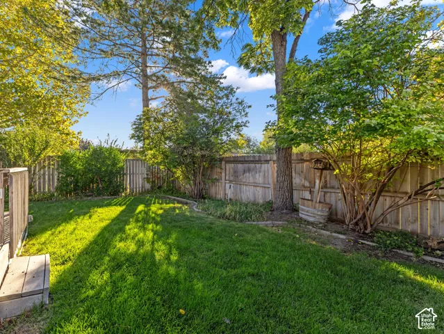 Expansive grassy yard with mature trees and perimeter fencing