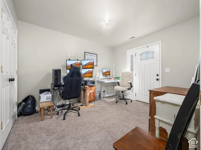 Wall-to-wall carpeting, and neutral wall tones
