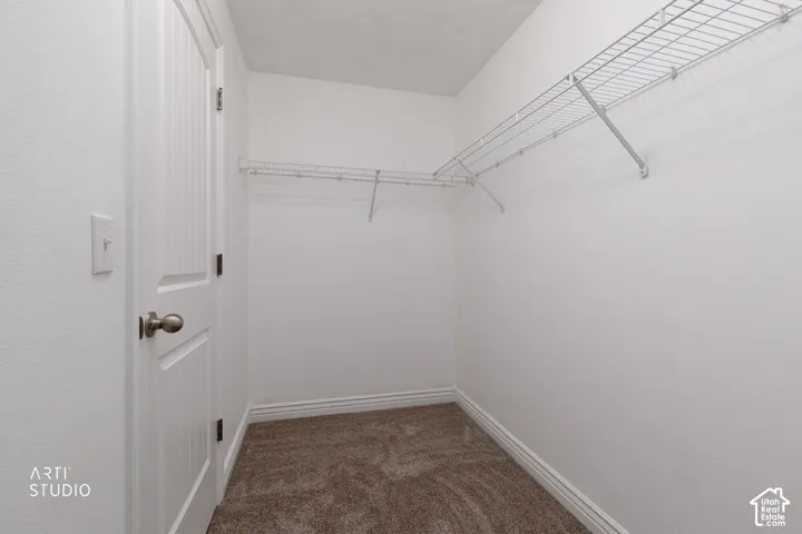 Wall-to-wall carpeting with wire shelving system