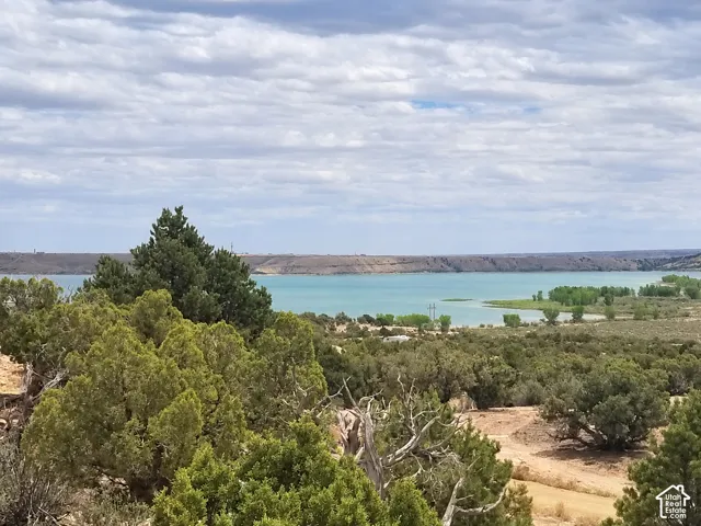 Expansive natural landscape featuring an amazing view of Starvation Reservoir dense tree coverage, and distant land formations under a cloudy sky