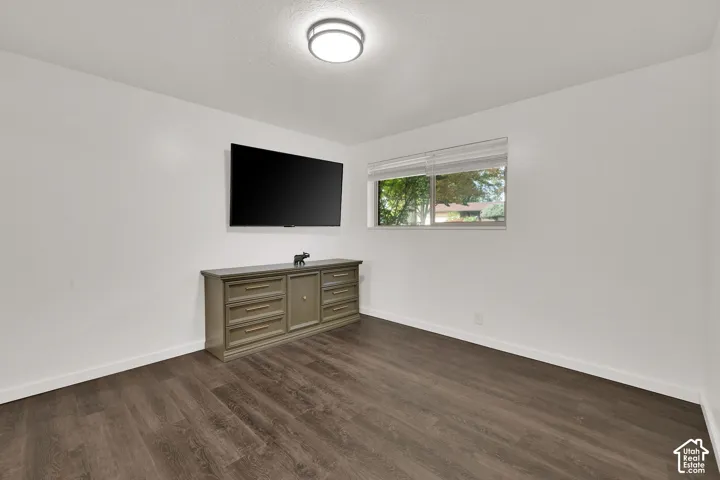 Flex room with white walls, wood-finish flooring, and a flush-mount ceiling light