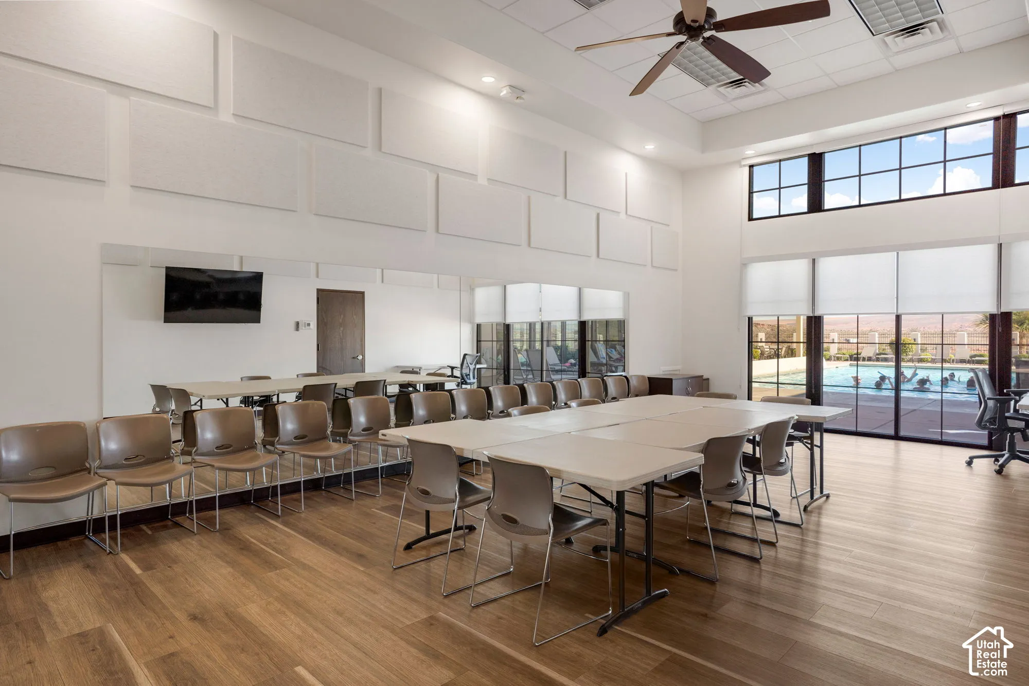 High ceilings with acoustic paneling