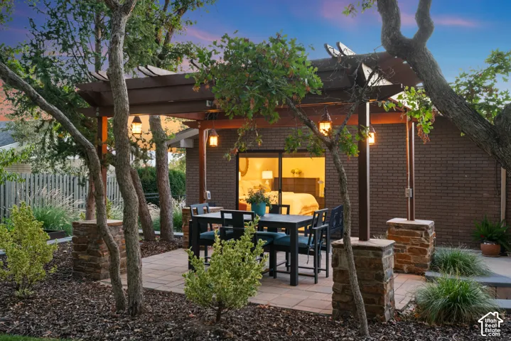 Brick exterior with a large sliding glass door
