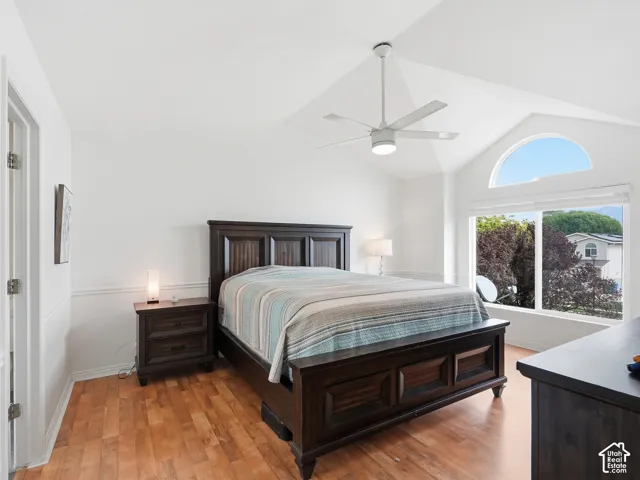 Wood-finish flooring with a vaulted ceiling