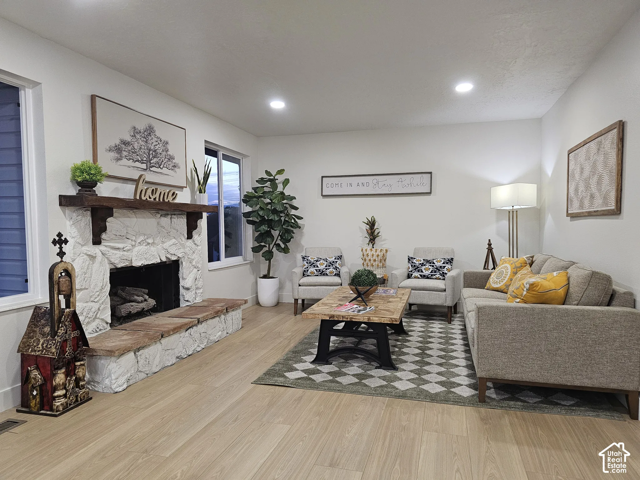Oversized living room with gas fireplace