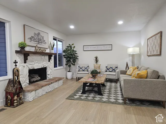 Oversized living room with gas fireplace