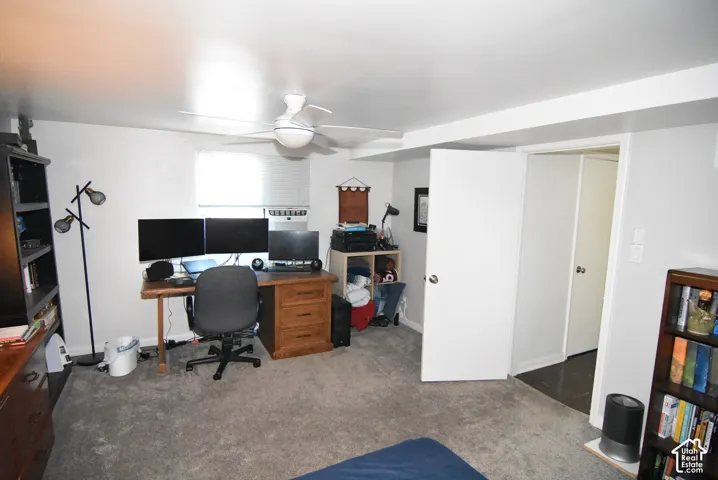 Large bedroom in the ADU Recessed ceiling with an integrated ceiling fan