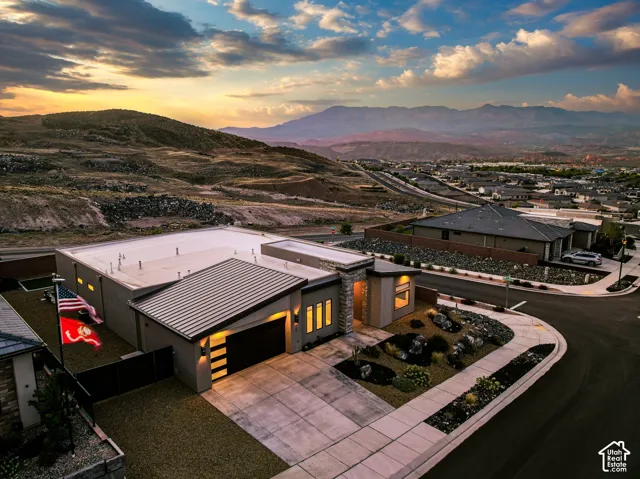 Modern architecture with a flat roofline and integrated exterior lighting