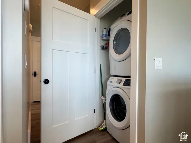 Built-in laundry closet with stacked washer and dryer unit