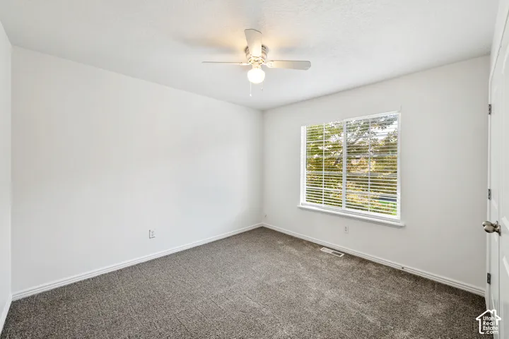 Gray carpet flooring and white painted walls