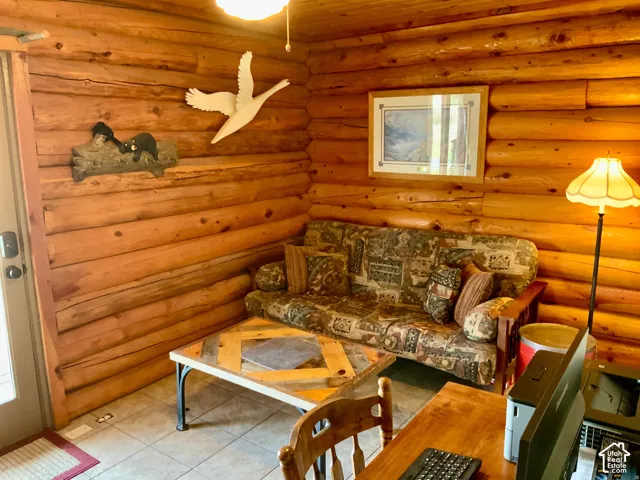 Natural log wall construction with a visible grain