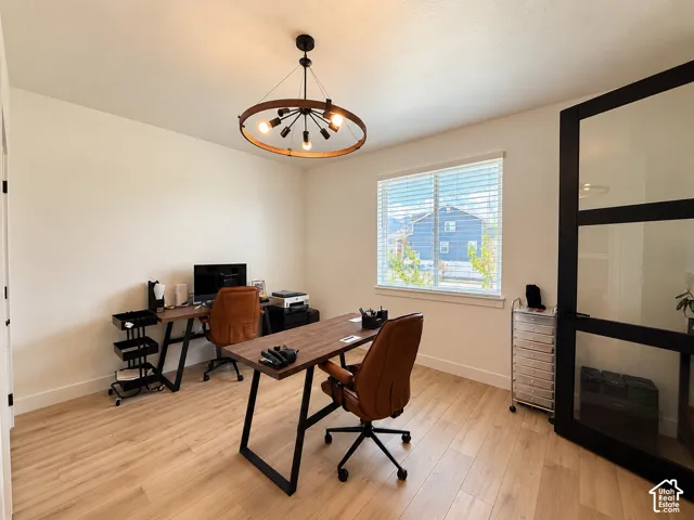 Recessed lighting and wood-finish flooring
