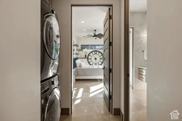 Stacked dark finish washer and dryer