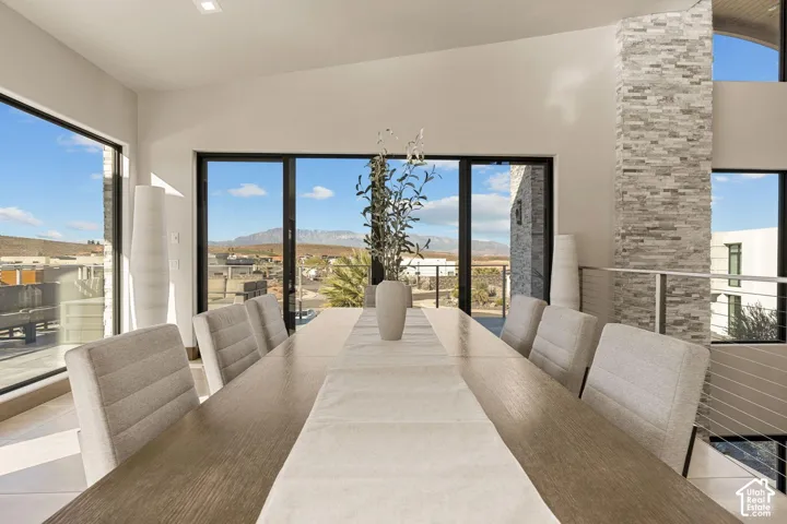 Expansive window wall with black framing